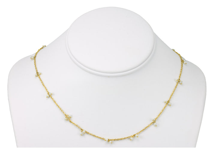 Silvery White Pearl Necklace 14k Gold Filled Spaced Chain Link Freshwater Cultured Pearls 18 19 Inches Dainty Delicate Daily Wear