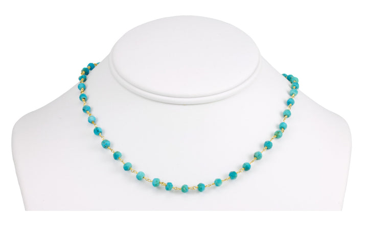 Blue Turquoise Necklace Faceted Spaced Link Beaded 14k Gold fill or Sterling Silver 18 19 Inches natural stone everyday wear Spyglass Design