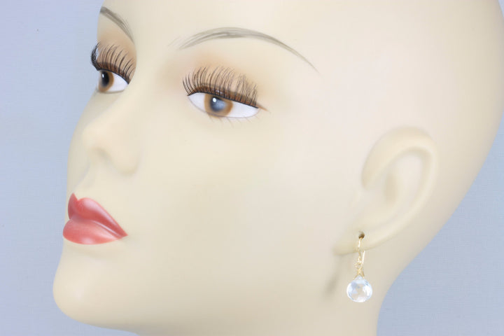 Clear White Topaz Earrings Heart Shape Drop AAA Teardrop Dangle faceted Sterling Silver or 14k Solid Gold or Filled Simple Dainty Natural