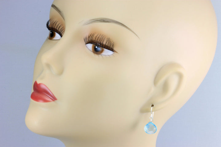 Swiss Blue Topaz Earrings Faceted Drop Dangle Tear Drops 14k Solid Gold or Filled or Sterling Silver Genuine Real Topaz Simple Heart Drops