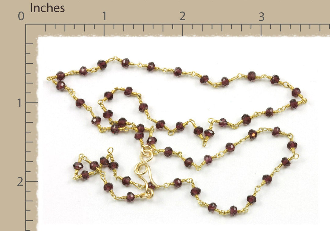Garnet Necklace Faceted Chain Link Beaded 18 19 Inches Red Garnet Rondelles Dainty Lightweight Simple  14k Gold Filled or Sterling Silver