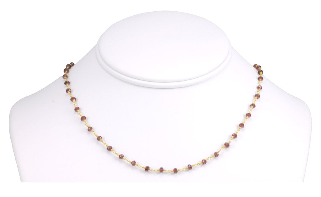 Garnet Necklace Faceted Chain Link Beaded 18 19 Inches Red Garnet Rondelles Dainty Lightweight Simple  14k Gold Filled or Sterling Silver