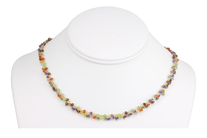 Multi Gemstone Necklace Link Beaded Cluster 14k Gold Filled  18 19 Inch Amethyst Iolite Onyx Moonstone Carnelian Aquamarine Peridot Spinel
