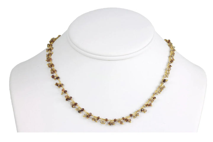Zircon Necklace Natural Spaced Link Clusters Beaded 14k Gold Fill Cluster Style 18 19 Inches Multiple colors faceted cut rondelles - Spyglass Designs