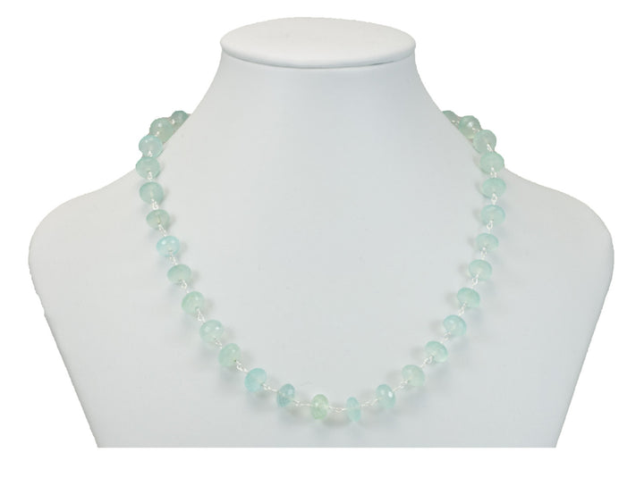 Chalcedony Necklace Aqua Blue Faceted Spaced Link Beaded Sterling Silver or 14k Gold Filled 24 Inches Soft Blue AAA Quality chain link