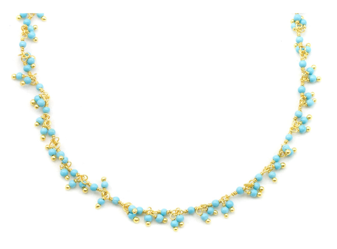 Light Turquoise Blue Beaded Necklace Chain Link Smooth Vermeil 14k Gold Cluster Style 18 19 Inch Simple Dainty Natural Spyglass Designs