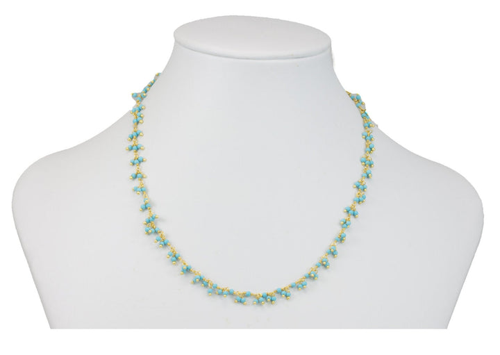 Light Turquoise Blue Beaded Necklace Chain Link Smooth Vermeil 14k Gold Cluster Style 18 19 Inch Simple Dainty Natural Spyglass Designs