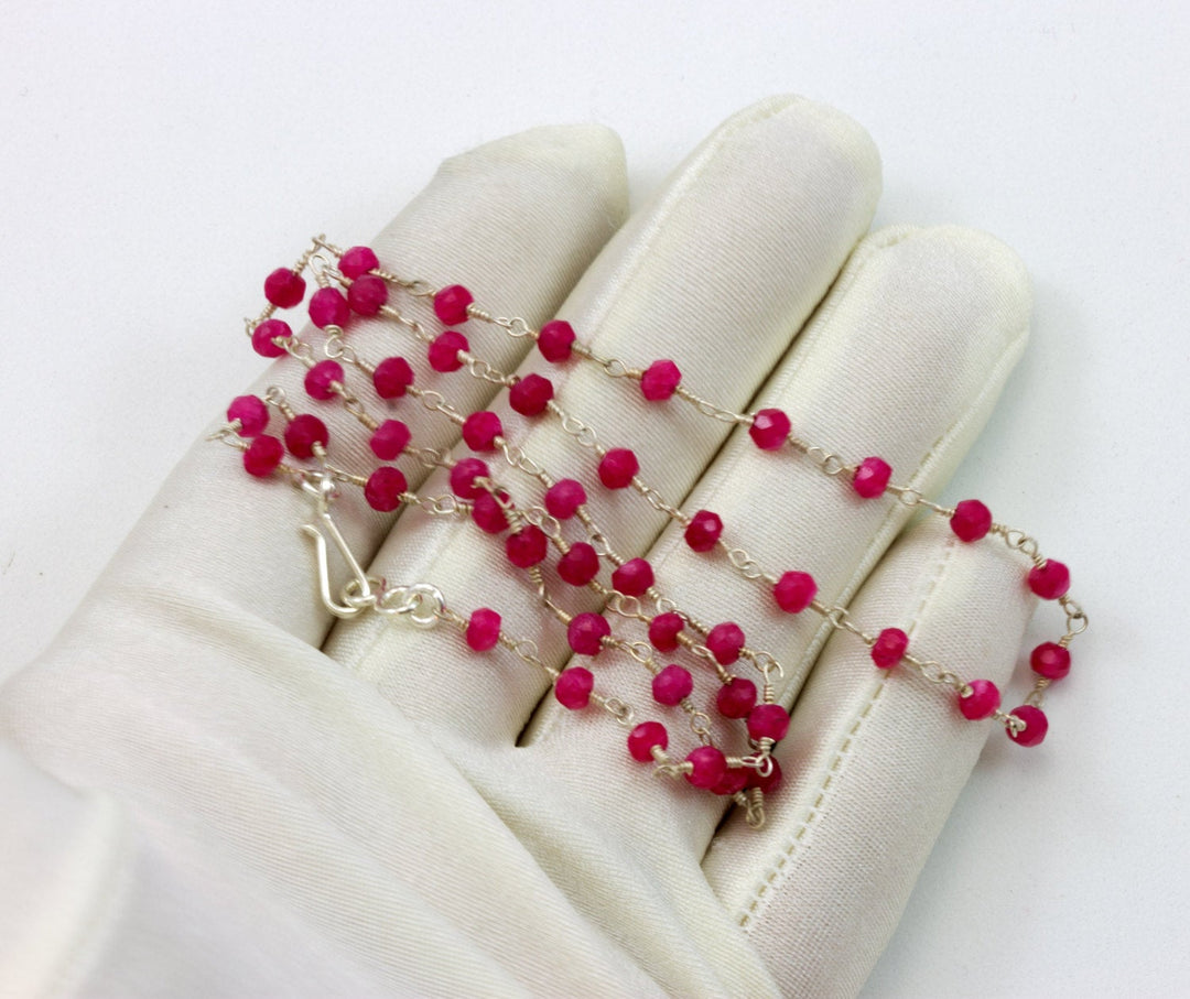 Red Ruby Necklace Spaced Chain Link Faceted  Beaded Sterling Silver  or 14k Gold Fill Necklace 18 19 Inches Dainty Design Simple