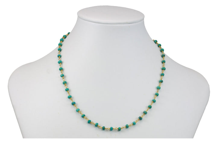 Turquoise Necklace Blue Green Natural Faceted Stone Beaded Vermeil 14k Gold Chain Link 18 19 Inches Simple Dainty Everyday Spyglass Designs