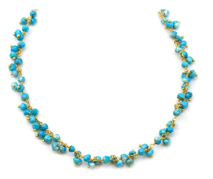 Blue Turquoise Necklace Faceted Cluster Link  Beaded 14k Gold Filled  18 19 Inch Natural dainty stone densely beaded Spyglass Designs