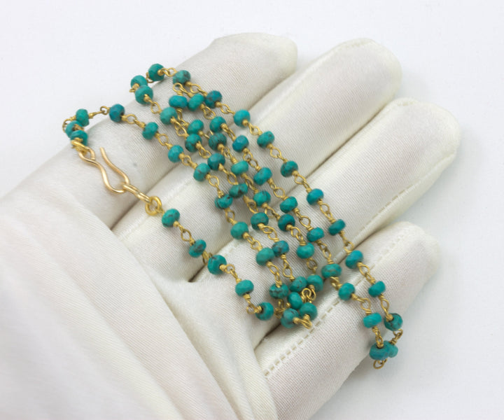 Turquoise Necklace Blue Green Natural Faceted Stone Beaded Vermeil 14k Gold Chain Link 18 19 Inches Simple Dainty Everyday Spyglass Designs