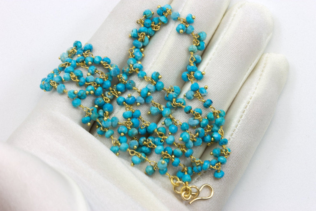 Blue Turquoise Necklace Faceted Cluster Link  Beaded 14k Gold Filled  18 19 Inch Natural dainty stone densely beaded Spyglass Designs