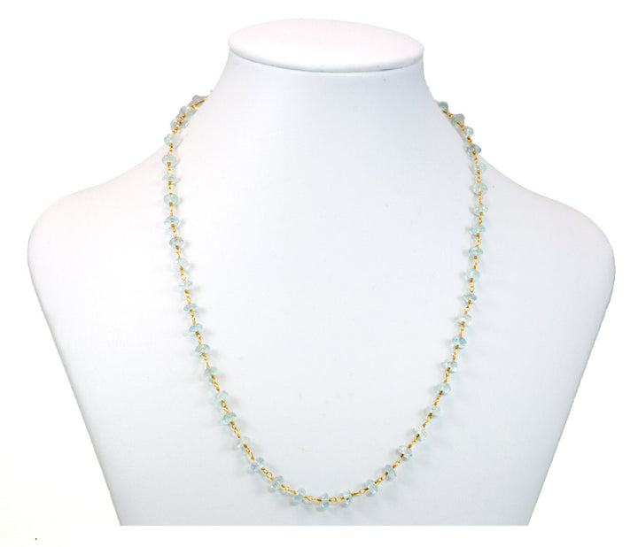 Aquamarine Necklace Faceted 14k Gold Filled Beaded Chain Link  24 Inches AAA Natural Soft Aqua Blue Classic Simple Dainty Feminine