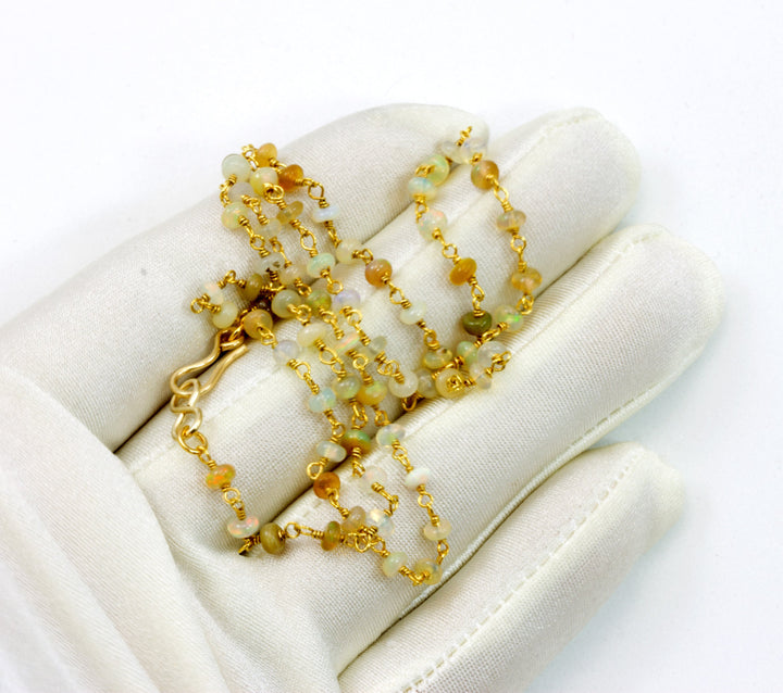 Opal Necklace Smooth Ethiopian Welo 14k Gold Fill Beaded Chain Link 18 19 Inches Iridescent Colors Natural Opals Dainty Simple