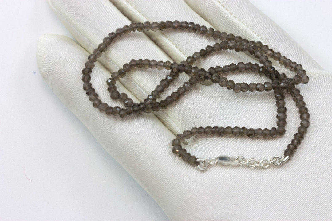 Smoky Quartz  Necklace Sterling Silver or 14k gold fill Solid Strand Smokey Faceted 18 Inch  AAA Natural Brown Gray Faceted Rondelles Simple