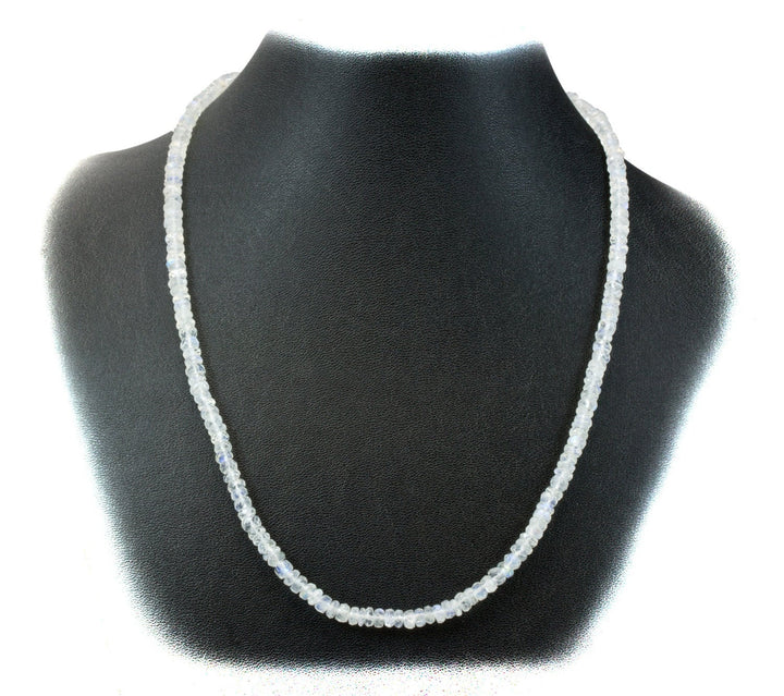 Blue Moonstone Necklace Natural Rainbow Flash Sterling Silver or 14k gold filled Faceted 18 Inch AAA Solid Strand Rondelles Classic Simple