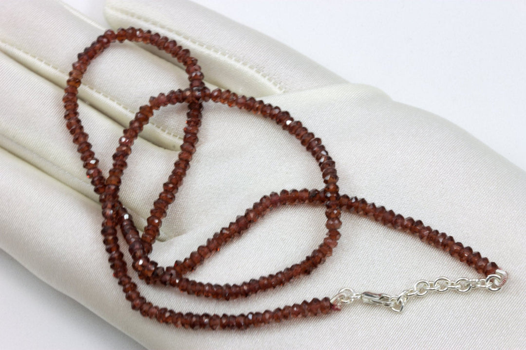 Natural Red Garnet Necklace Beaded Sterling Silver or 14 Gold Filled Solid Strand Faceted 18 19 Inch  AAA