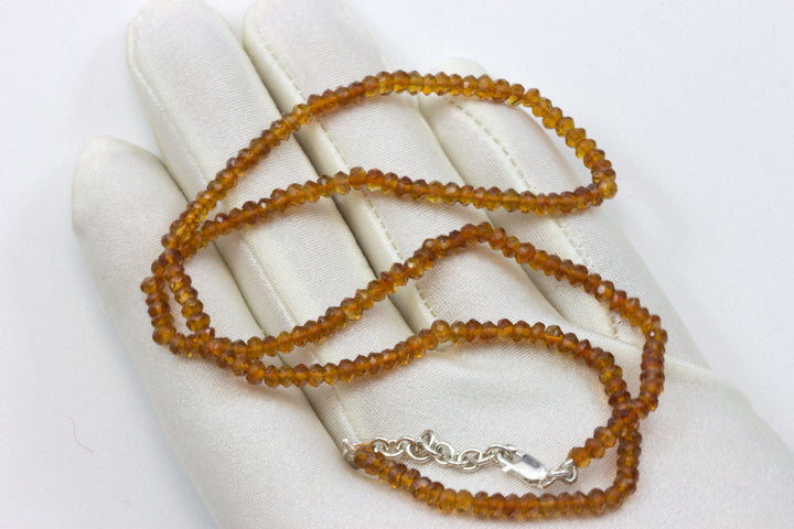 Citrine Necklace Natural Dark Yellow Orange Beaded Sterling Silver Faceted Rondelles 18 Inch  AAA Solid Strand Classic chic earthy design