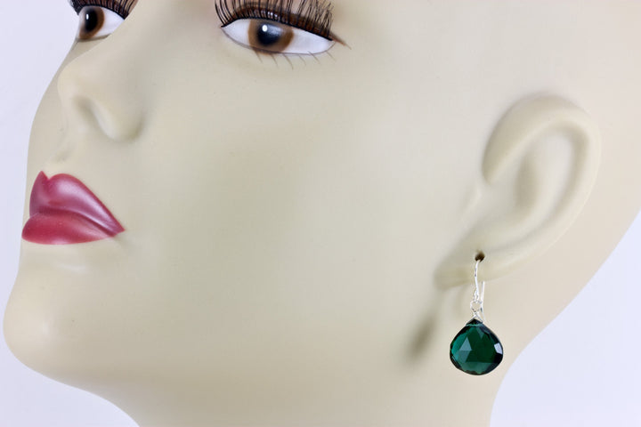 Green Smoky Sim Tourmaline Earrings Heart  Briolette Smokey Dark Green Drops 14k Solid Gold or Filled or Sterling Silver Classic Simple