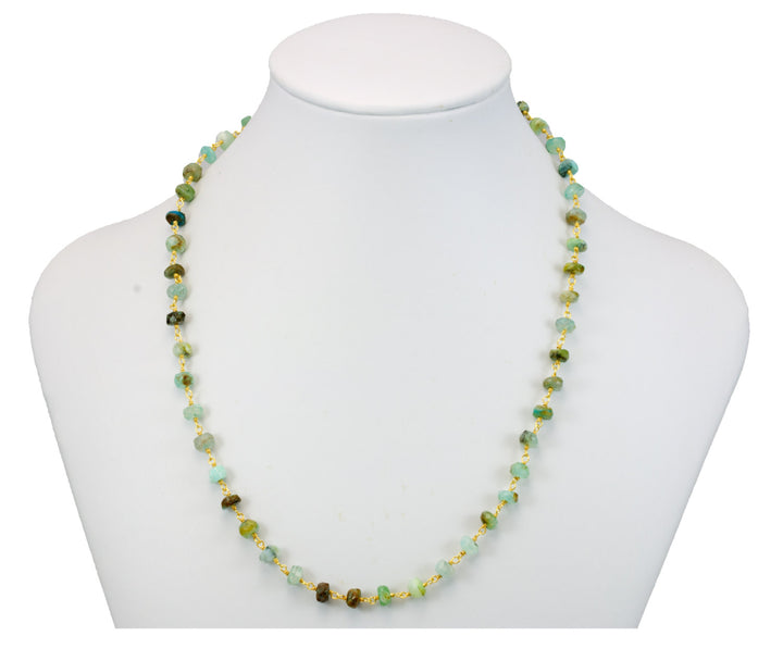 Opal Necklace Faceted Blue Green Beaded Chain Link 14k Gold Fill 24 Inch Natural Raw Opals Peruvian  Beaded Link Simple Daily