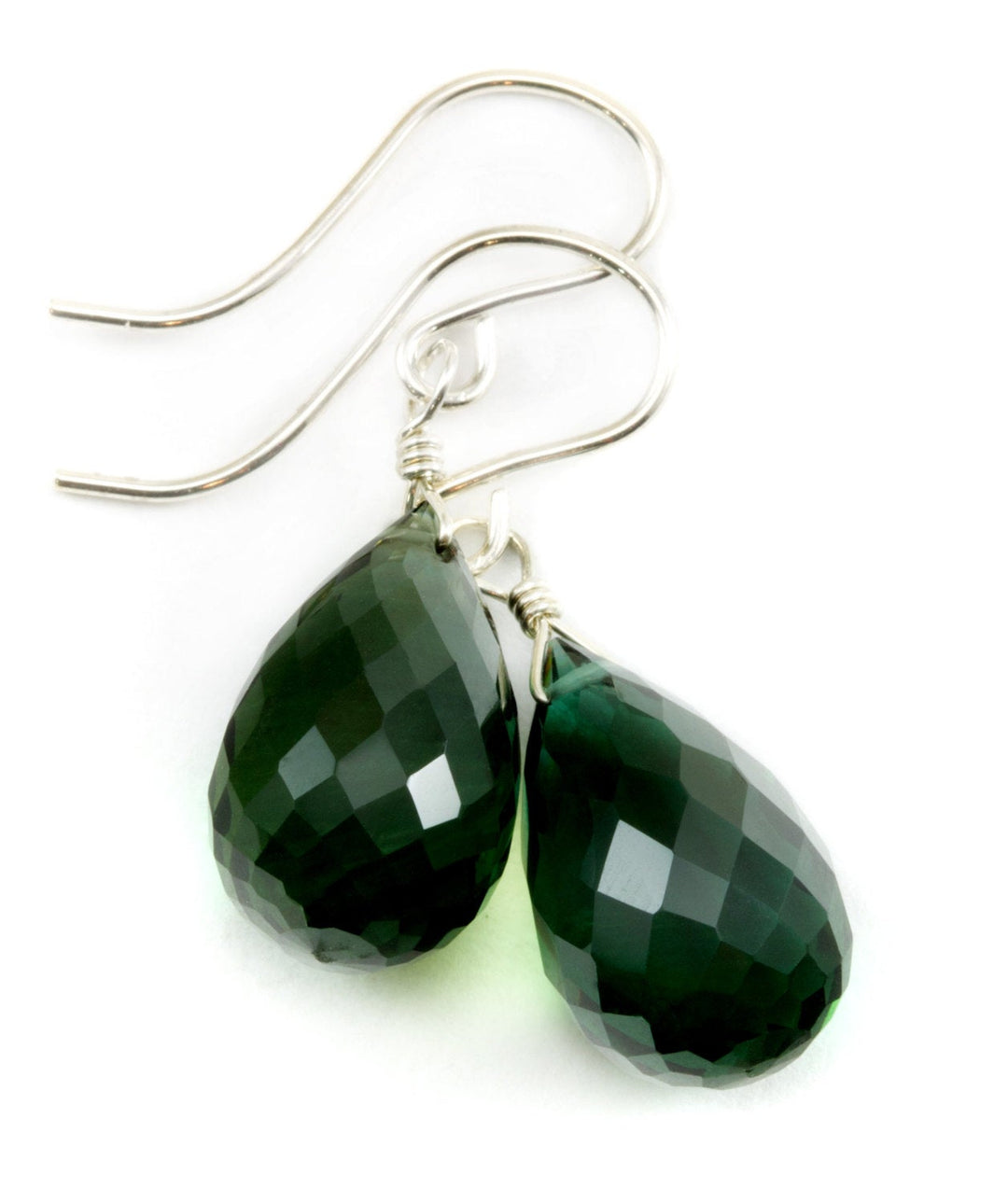 Tourmaline Earrings Faceted drop rich Sim Dark Green Color Sterling Silver or 14k Gold Filled Fat Rounded Briolette Simple Unique Drops