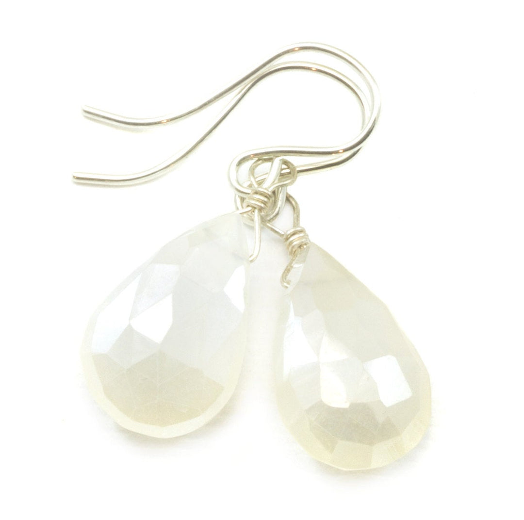 White Mystic Chalcedony Earrings Teardrop Pear Shaped Faceted 14k Sollid Gold or Filled or Sterling Silver Great Unique Sparkle Daily Dangle