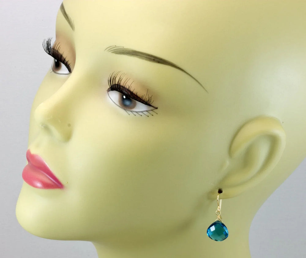 Hot Blue Sim Alexandrite Earrings Faceted Teardrop Heart Drop Sterling Silver or 14k Solid Gold or Filled Teal Blue Simple Drops - Spyglass Designs