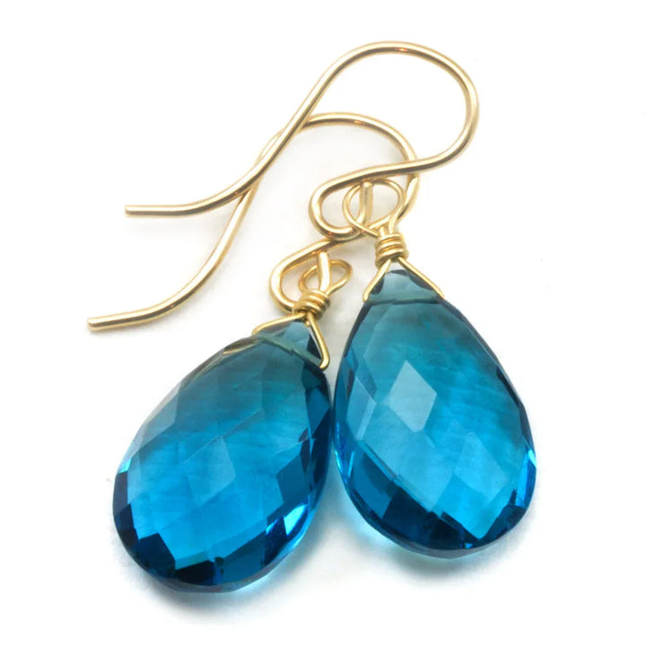 Hot Blue Simulated Alexandrite Earrings Faceted Teardrop Briolette Drop Sterling Silver or 14k Solid Gold or Filled Simple Pear Shape Drops - Spyglass Designs