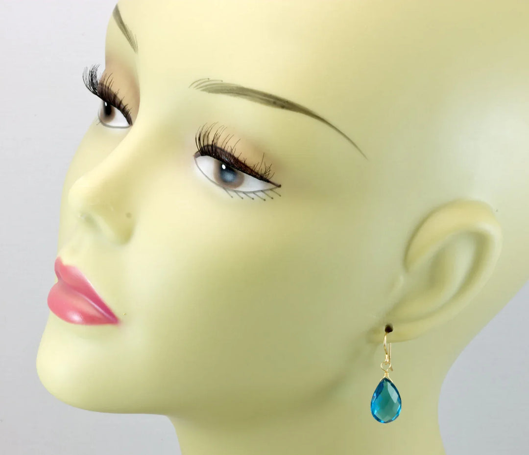 Hot Blue Simulated Alexandrite Earrings Faceted Teardrop Briolette Drop Sterling Silver or 14k Solid Gold or Filled Simple Pear Shape Drops - Spyglass Designs