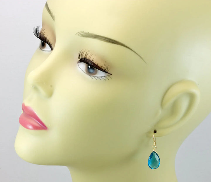 Hot Blue Simulated Alexandrite Earrings Faceted Teardrop Briolette Drop Sterling Silver or 14k Solid Gold or Filled Simple Pear Shape Drops - Spyglass Designs