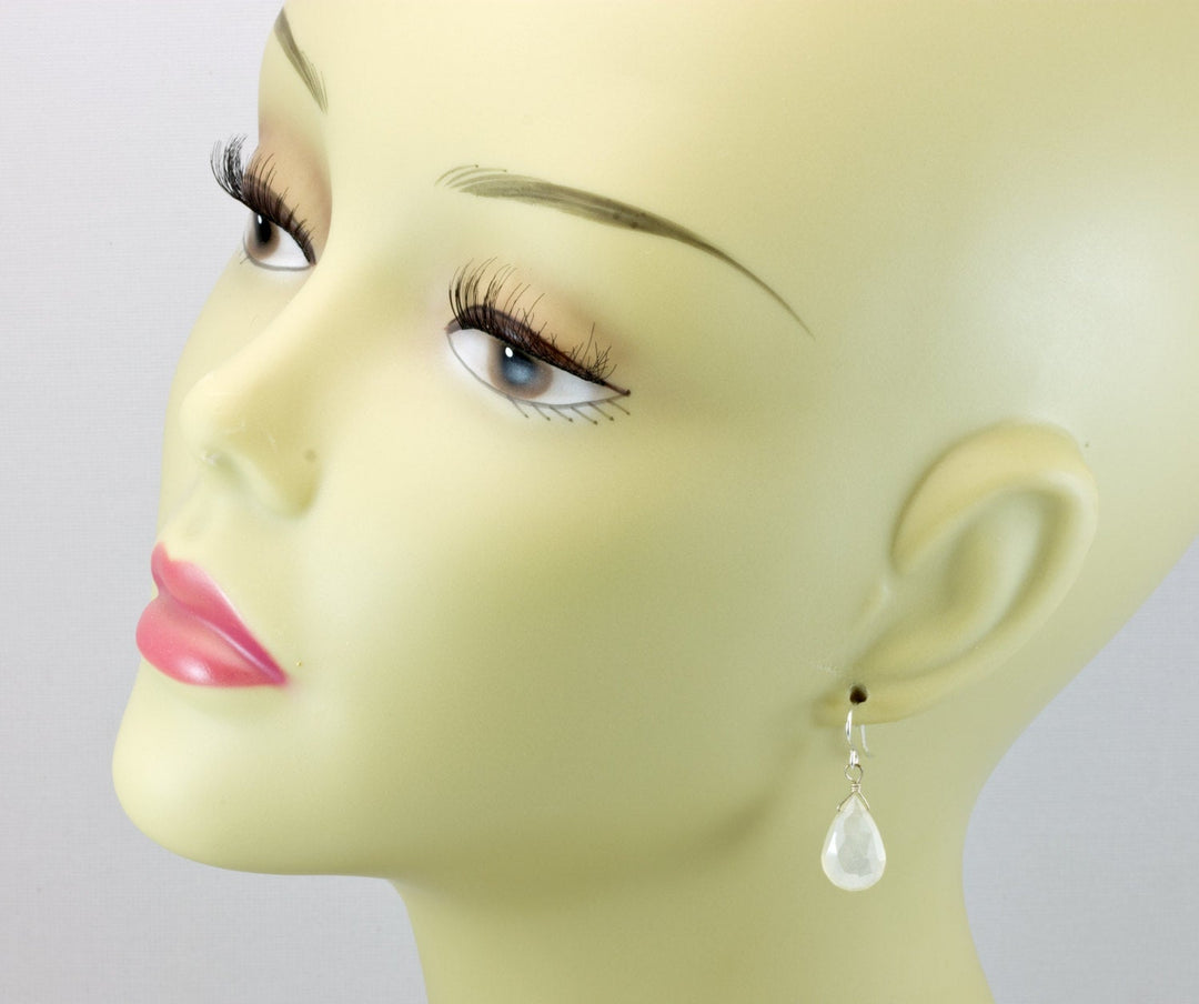White Mystic Chalcedony Earrings Teardrop Pear Shaped Faceted 14k Sollid Gold or Filled or Sterling Silver Great Unique Sparkle Daily Dangle