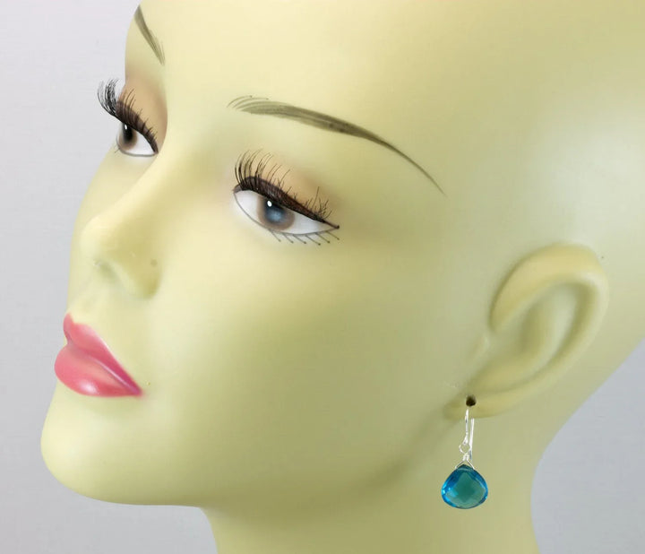 Hot Blue Sim Alexandrite Earrings Faceted Teardrop Heart Drop Sterling Silver or 14k Solid Gold or Filled Teal Blue Simple Drops - Spyglass Designs