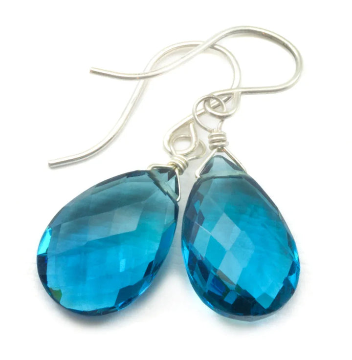 Hot Blue Simulated Alexandrite Earrings Faceted Teardrop Briolette Drop Sterling Silver or 14k Solid Gold or Filled Simple Pear Shape Drops - Spyglass Designs