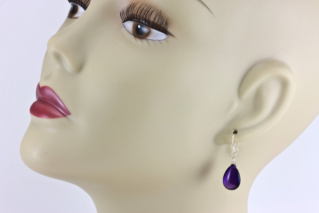 Amethyst Earrings Simulated Smooth Pear Cut 14k Solid Gold or Filled or Sterling Silver Teardrop Rich Deep Purple Simple Design