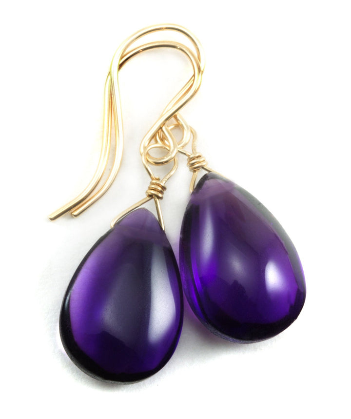 Amethyst Earrings Simulated Smooth Pear Cut 14k Solid Gold or Filled or Sterling Silver Teardrop Rich Deep Purple Simple Design