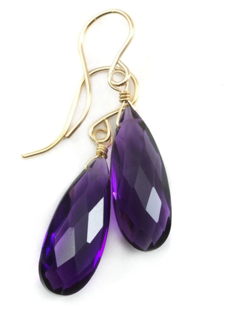 Purple Simulated Amethyst Earrings Faceted Teardrop Long 14k Solid Gold or Filled or Sterling Silver Cut Deep Rich Color Simple Contemporary - Spyglass Designs