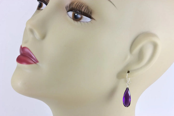 Purple Simulated Amethyst Earrings Faceted Teardrop Long 14k Solid Gold or Filled or Sterling Silver Cut Deep Rich Color Simple Contemporary - Spyglass Designs