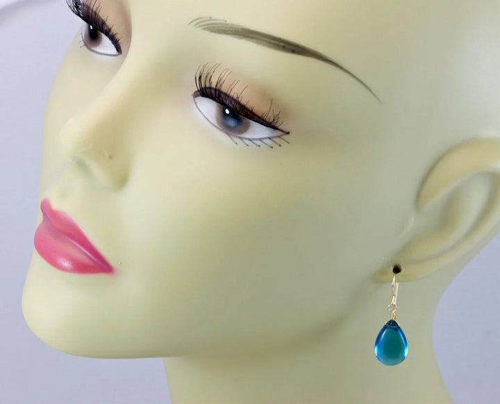 Hot Blue Sim Alexandrite Earrings Smooth Teardrop Briolette Large Drop Sterling Silver or 14k Solid Yellow Gold or Filled Pear Simple Drops - Spyglass Designs