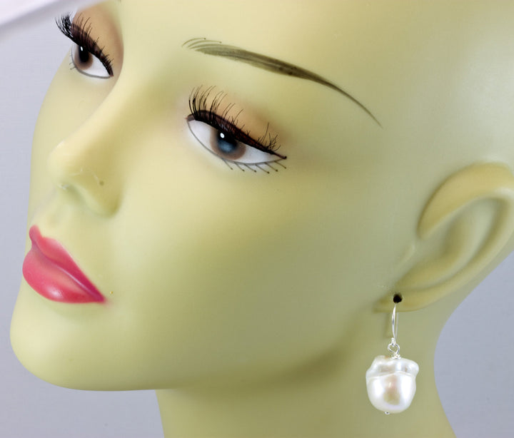 Baroque Pearl Earrings Sterling Silver or 14k Solid Gold or Filled White Natural Freshwater Cultured Pearls Large  Luster Spyglass Designs