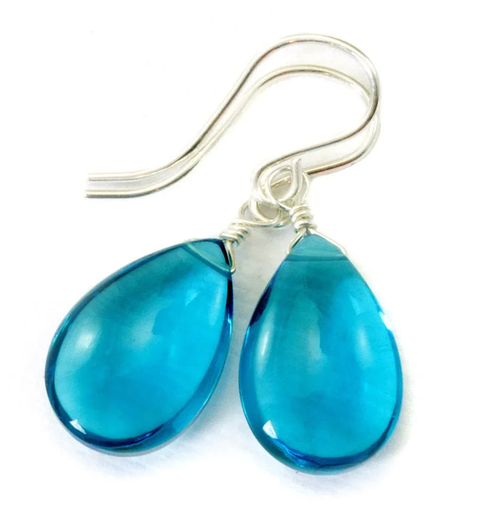 Hot Blue Sim Alexandrite Earrings Smooth Teardrop Briolette Large Drop Sterling Silver or 14k Solid Yellow Gold or Filled Pear Simple Drops - Spyglass Designs