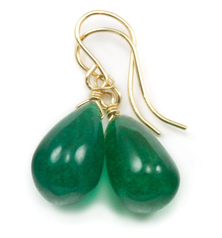 Green Quartzite Earrings Smooth Simulated Emerald Fat Teardrop Drop  Sterling Silver or 14k Gold Filled Simple Classic Smart Design