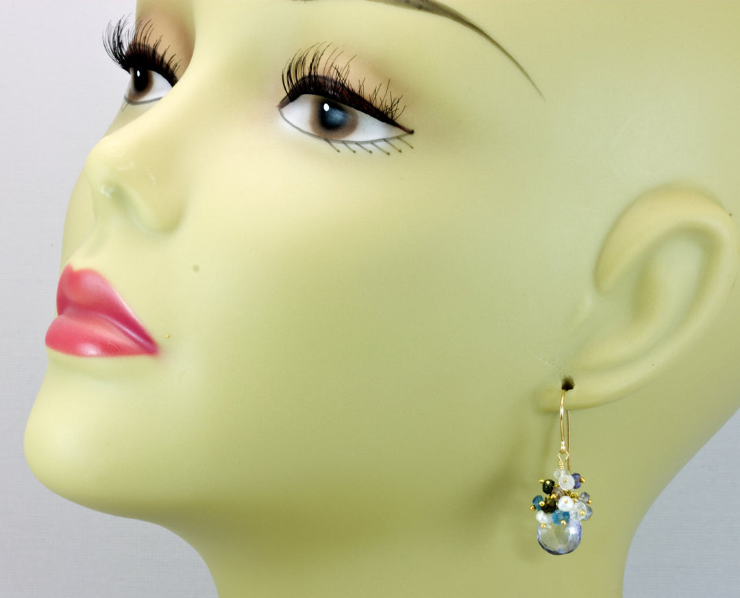 Blue Topaz Cluster Earrings Seed Pearls Labradorite Spinel Moonstone Sterling Silver or 14k solid Gold or Filled Clusters Spyglass Designs