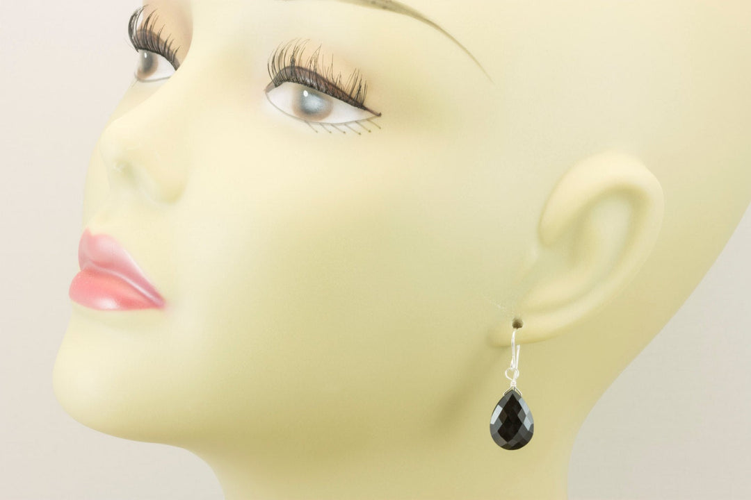 Spinel Earrings Black Teardrop Faceted Earrings Briolettes 14k Solid Gold or Filled Simple Design Pear AAA faceted Basic Wardrobe Drops