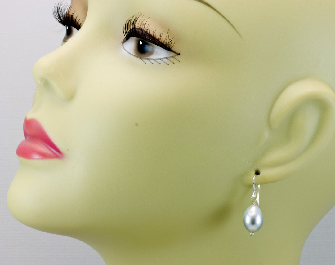 Silver Pearl Earrings Freshwater Cultured Pearls Sterling Silver or 14k Solid Gold or Filled Oval Potato Teardrop Silver Gray Simple