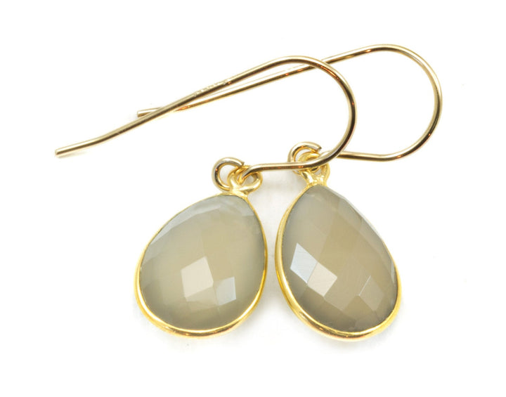 Grey Chalcedony Earrings AAA Faceted Gray Briolette Drops 14k Gold Filled Bezel Set Teardrops Natural Classic Simple Shape Daily Drops