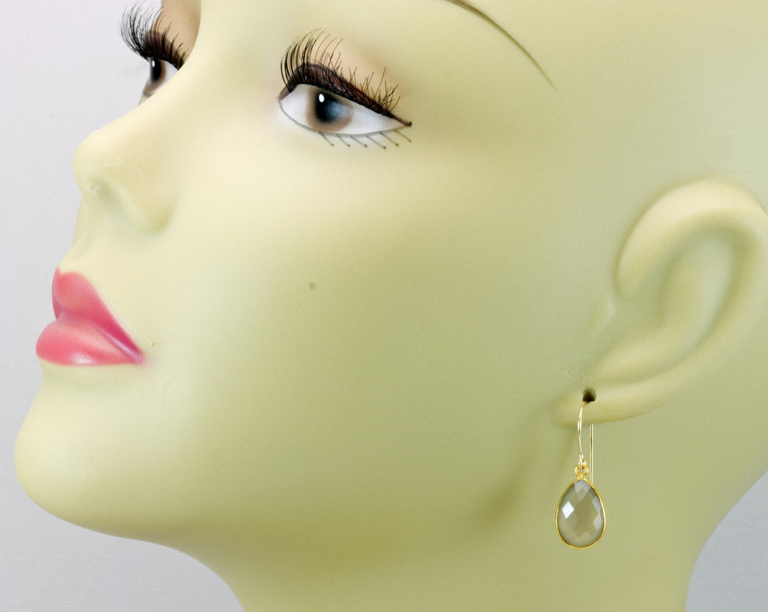 Grey Chalcedony Earrings AAA Faceted Gray Briolette Drops 14k Gold Filled Bezel Set Teardrops Natural Classic Simple Shape Daily Drops