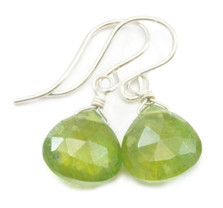 Green Vesuvianite Earrings Faceted Heart Shaped Teardrops 14k Gold Filled or Sterling Silver Natural Real Dainty Simple Rare Unique Drops