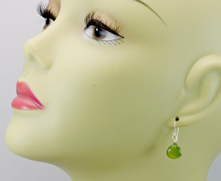 Green Vesuvianite Earrings Faceted Heart Shaped Teardrops 14k Gold Filled or Sterling Silver Natural Real Dainty Simple Rare Unique Drops