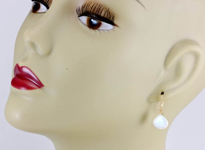 Rainbow Blue Moonstone Earrings Sterling Silver or 14k Solid Gold or Filled Smooth Heart Teardrop Natural Real Quality Simple Dainty Drops