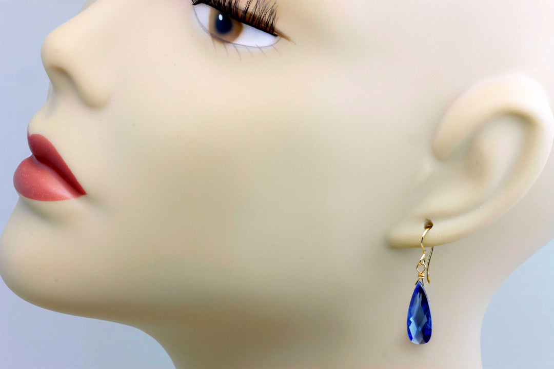 Sapphire Blue Cubic Zirconia Earrings Faceted Long Teardrop AAA CZ  Dangle 14k solid gold or filled or Sterling Silver Deep Royal Blue Drops